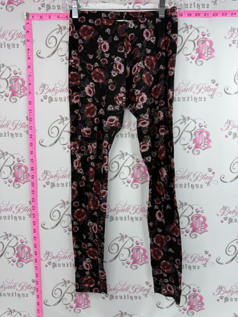 Garage leggings tights flowers red wine Black Leggings with Rose Floral Print